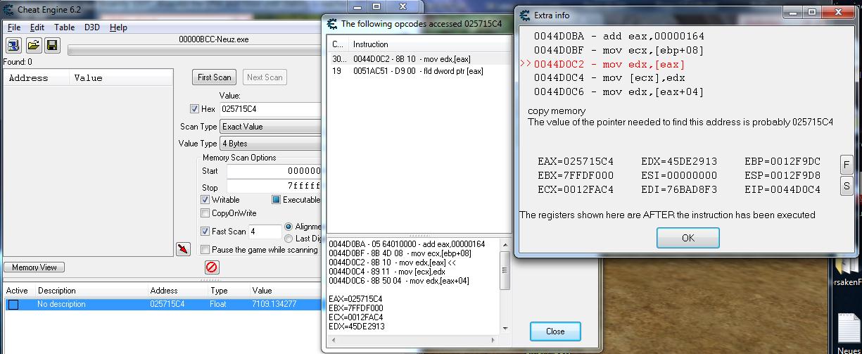 Cheat Engine :: View topic - Entity Address and Pointer Issue Regarding  Floating Point