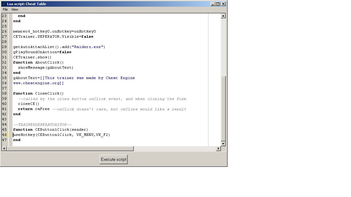 Cheat Engine :: View topic - Hotkeys Lua