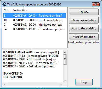 the 4 Instructions that both addresses access, but without Opcode (eax + 000006D8), and with dozens of Addresses accessing the 4 Instructions.PNG