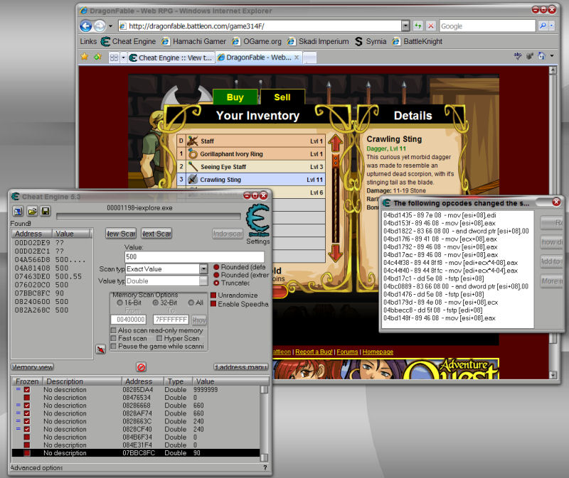 Cheat Engine View topic Adventure Quest and Dragon Fable
