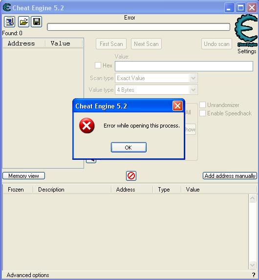 Cheat Engine :: View topic - anyone knows how to fix this error?